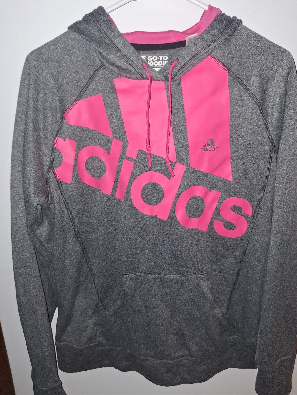 Adidas Gray and Pink Logo Hoodie